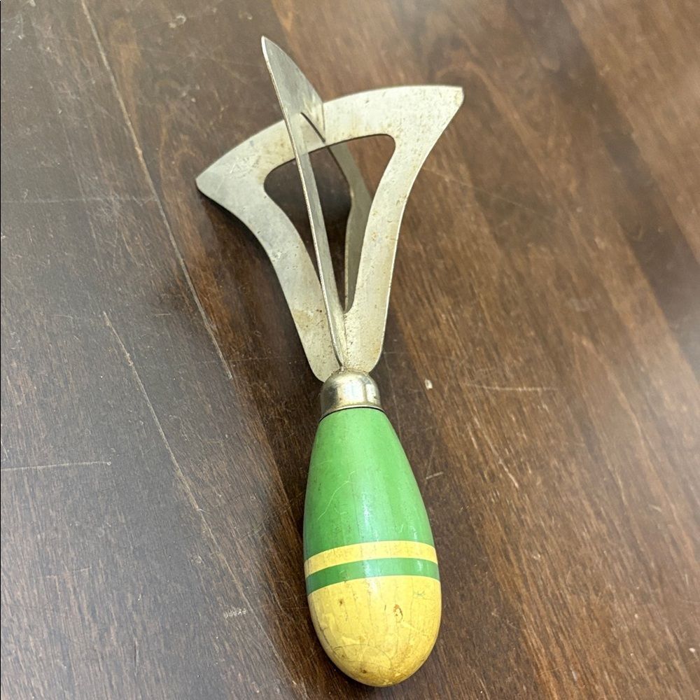 Vintage A&J Green and Yellow Wood-Handled Chopper
